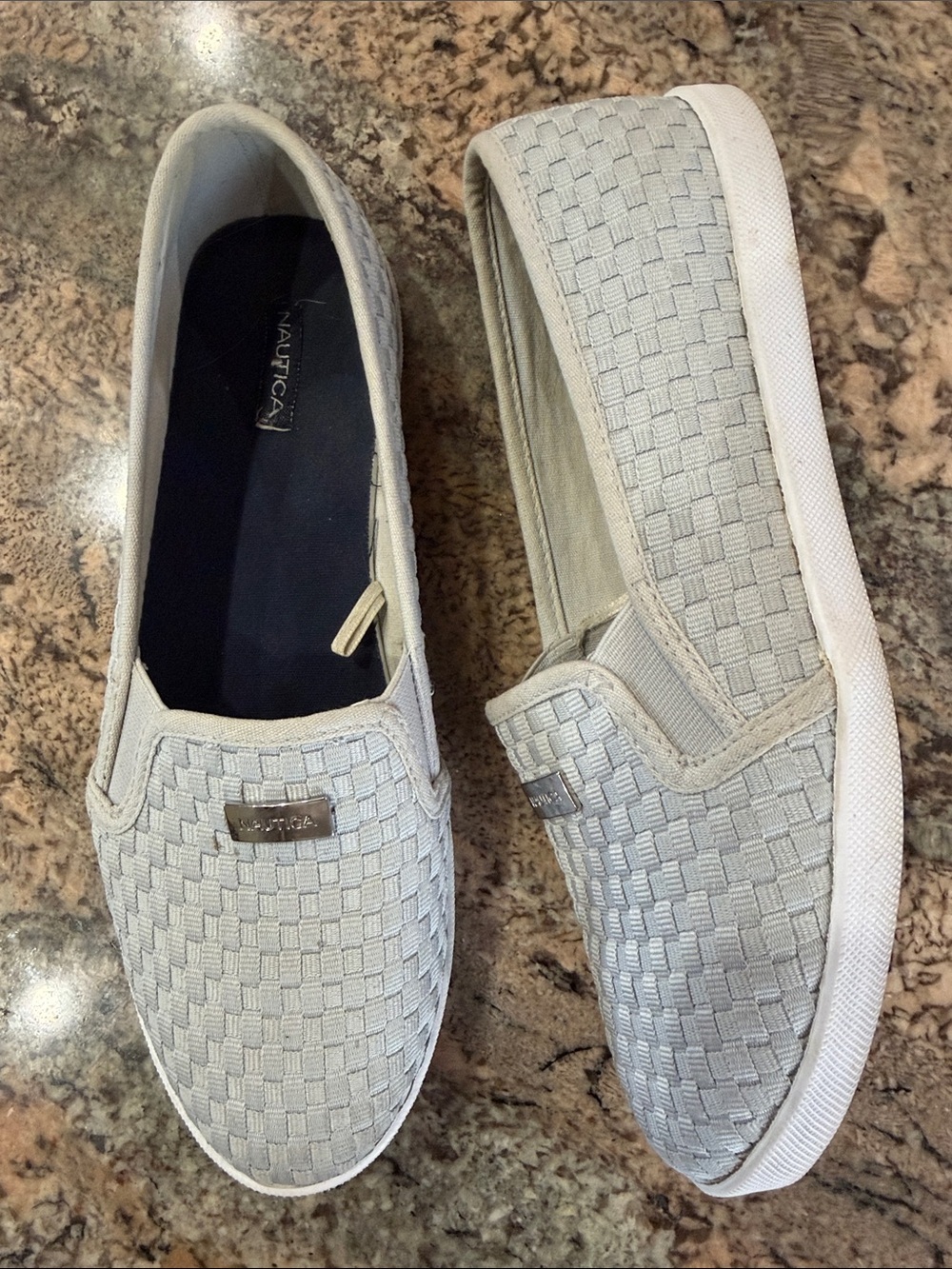 Nautica Women's Light Gray Woven Slip-On Sneakers